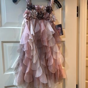Pink and Cream Asymmetrical Ruffled Babydoll Dress
